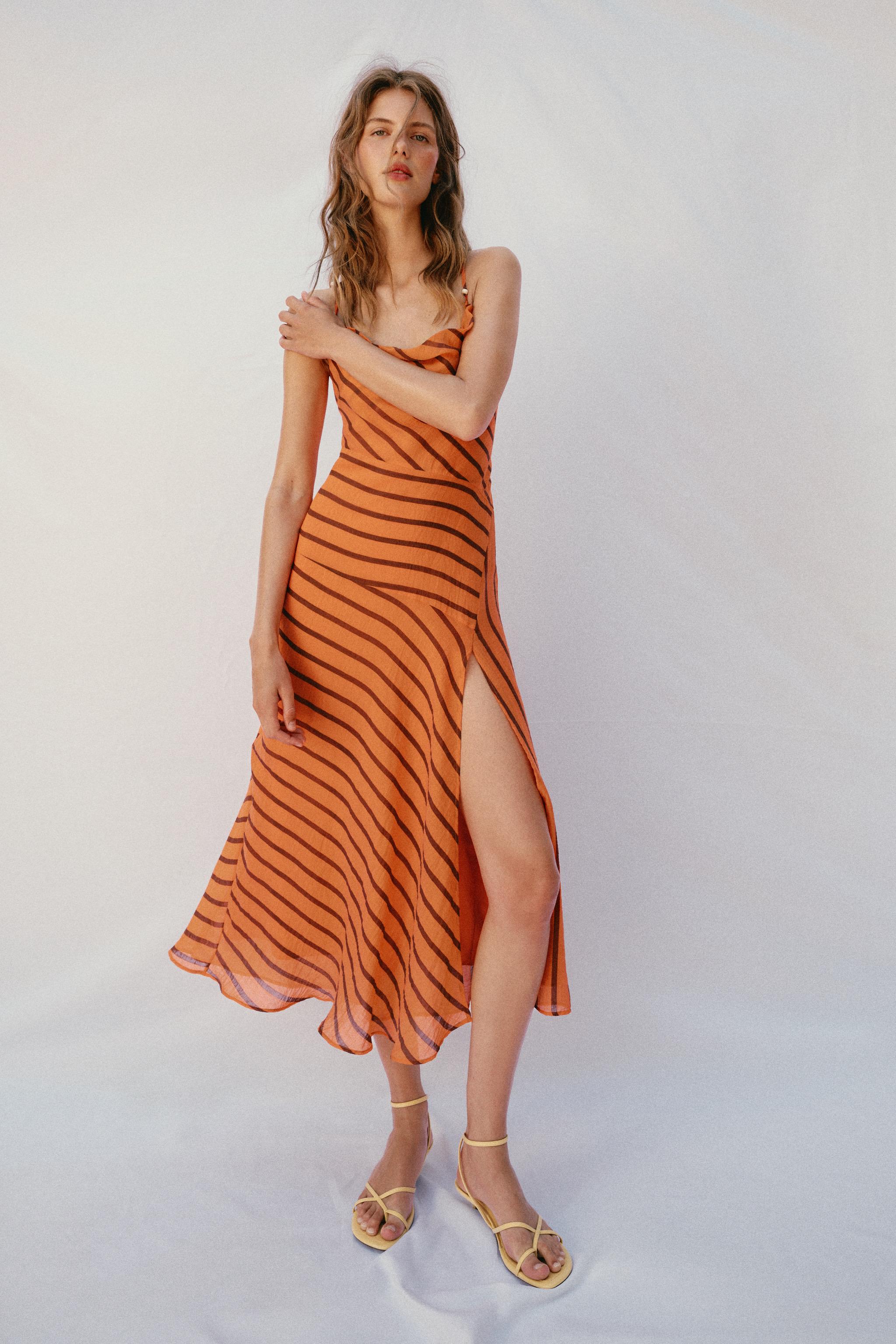 STRIPED STRAPPY MIDI DRESS